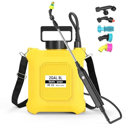 Upgraded 2-Gallon Battery Sprayer Used for Fertilizer, Pesticides, Weeds & Pests, – USB Charging, 6 Nozzles, 2 Speeds, Retractable Wand, Adjustable Shoulder Strap (Yellow) - color: Yellow