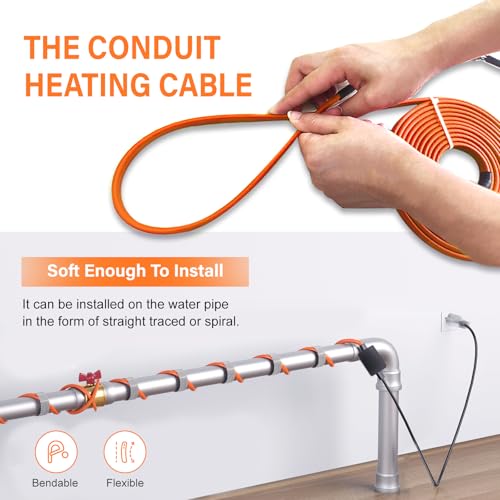 Cupohus Self-Regulating Heat Tape for Water Pipes 6FT, Waterproof Thermostat for Outdoor, Freeze Protection Heat Trace Cable for Metal, Plastic Home Pipes, Roof and RV, 110-120V