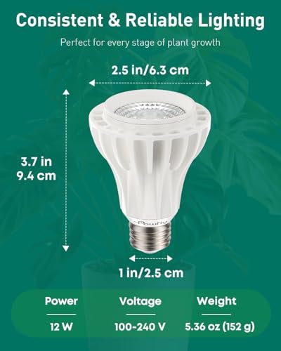 Pawfly Grow Lights for Indoor Plants, 12W PAR20 LED Grow Light Bulb (150W Eqv), Ultra-High PPFD 466 μmol/m²/s at 1ft, 6000K Full Spectrum COB Plant Light for Seedling & Hydroponic Gardening