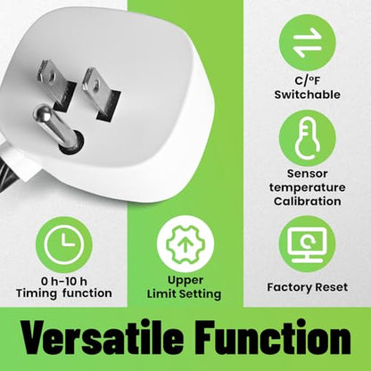 Digital Heating Temperature Controller Outlet, 120V Plug-in Thermostat Switch 34-140°F, 0–10H Timer, for Pipe Heating Reptile Greenhouse Aquarium Brewing Seedling Breeding & Hatching