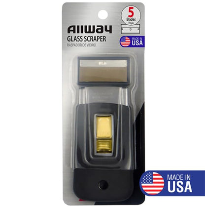 ALLWAY SGS Soft Grip Safety Glass Scraper with 5 Blades | Retractable Blade, Easy Blade Change