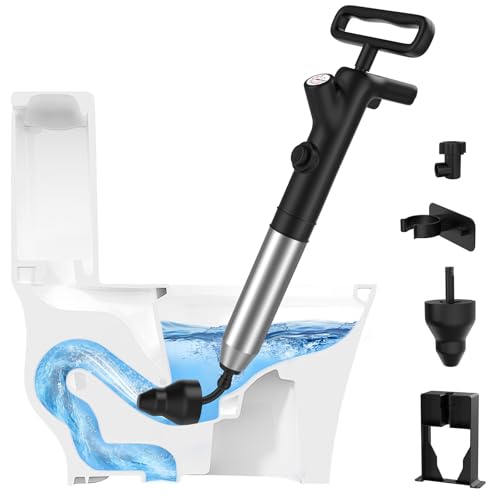 Granarbol Plungers for Bathroom, Toilet Plunger & Air Drain Blaster with Real-Time Gauge,Heavy Duty Toilet Auger & Drain Snake, Clog Remover Tool for Toilets, Sinks, Floor Drains (Black) - color: Black