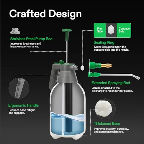 VIVOSUN 0.5Gal Handheld Garden Sprayer, 2L Pump Sprayer, 68 Oz Water Spray Bottle with Safety Valve, Adjustable Nozzle, Extended Spray Rod & Additional Seals, Ideal for Watering, Fertilizing, Cleaning - size: 68 ounce