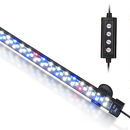 hygger 24/7 Mode Submersible Aquarium LED Light, Full Spectrum Hidden Fish Tank Light with 3 Rows Beads 7 Colors Auto On Off Sunrise-Daylight-Moonlight, Adjustable Timer Brightness - size: 27.4in 16W