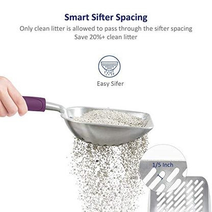 WePet Cat Litter Scoop, Aluminum Alloy Sifter, Kitty Metal Scooper, Deep Shovel with Diagonal Sifting Hole, Long Handle, Kitten Poop Lifter for Litter Box, Large Size, Violet Handle - color: #07 Violet, size: Large