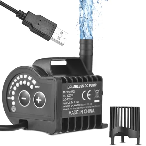 6.5W Electric with 8 Adjustable Levels, 7.2ft Lift Height, 5V USB Mini Fountain Pump for Aquarium, Fountain, Cooling (QR70L) - color: Qr70l