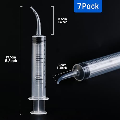 7Pack Wisdom Teeth Syringe, 12ml/cc Dental Syringe with Curved Tip & Measurement, Curved Dental Irrigation Syringe, Disposable Sealed for Dental Care, Oral Tonsil Stone, Feeding, Liquid Injection - style: 12ml/cc Curved Tip