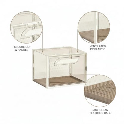 Reptile Habitat Box with Handle, Ventilated PP Plastic Terrarium for Geckos and Lizards, Portable Enclosure with Secure Lid, 13.8 x 9.8 x 7.3 Inches (1 PC)