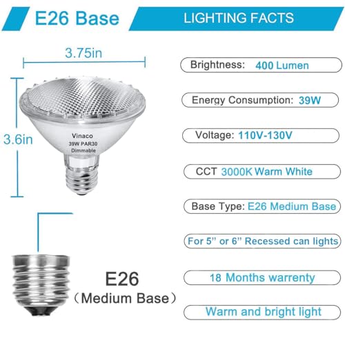 Par30 Short Neck, 6pcs PAR30 39W 120V Halogen Light Bulbs, Dimmable. Premium Quality for Long Lasting Life, E26 Base, 3000K Warm White, par30 Flood Light Great for Accent Lighting, Tracking Lighting - style: 39W - 6 Pack