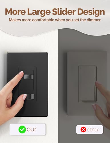 MOES Black Dimmer Light Switches 4 Pack, 3 Way & Single Pole Dimmable Switch for LED,CFL,Incandescent,Halogen, 600Watt Max, ON/Off Switch with Dimming Slide, No Neutral Wire Required - color: Black, size: 4 Pack