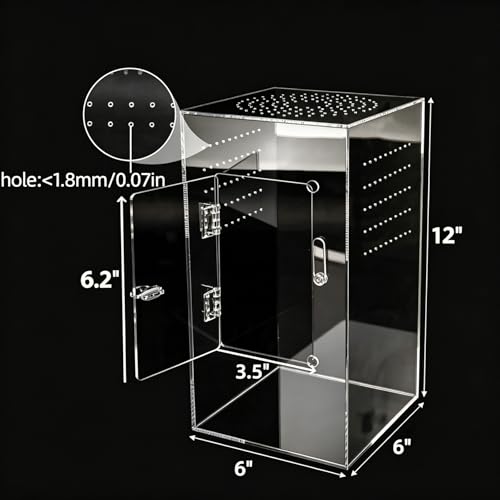 Jumping Spider Enclosure 12x6x6 Inch Acrylic Reptile Terrarium Tank with Front Opening Door - Vertical Habitat for Tarantulas, Praying Mantis, Hermit Crabs & Small Pets