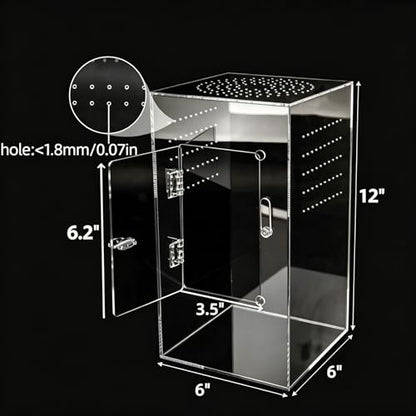 Jumping Spider Enclosure 12x6x6 Inch Acrylic Reptile Terrarium Tank with Front Opening Door - Vertical Habitat for Tarantulas, Praying Mantis, Hermit Crabs & Small Pets