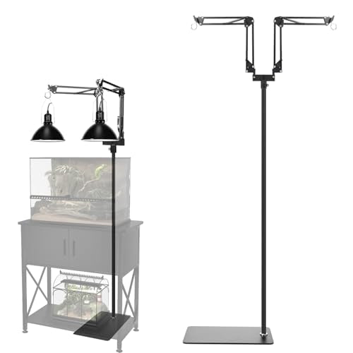 MECESOR Dual Reptile Lamp Stand,15.7-74.3 Inch Height Adjustable Reptile Light Stand,360°Rotatable Flexible Arms,Heat Lamp Stand for Reptiles Tank,Terrariums,Amphibian Cages&Plants - size: 7.87-73.61 inch