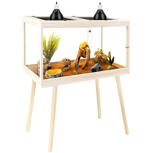 PROLEE Reptile Enclosure with Leg, 30 Gallons Bearded Dragon Tank, Tempered Glass Lizard Tank with Metal Mesh Tops and Lockable Door, Spacious Reptile Habitat for Snake,Lizard (Oak) - color: Oak, size: 24"x16"x16",30Gallons