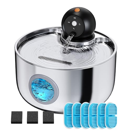 Cat Water Fountain Battery Operated: Cat Fountain with 6 Filter & 3 sponges | 88oz/2.6L Cordless Pet Dispenser for Cats Indoor with Motion Sensor - Wireless Automatic Quiet Waterer for Small Animal