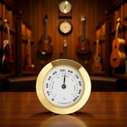 Golden Upgraded Mini 38mm Round Glass Analog Hygrometer Suitable for Humidors Guitar Violin, Thermometer with Probe Thermometers and Weather Instruments Temperature Reading Thermometer