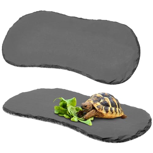 Shinylin 2 Pack Reptile Basking Platform, 11''x5.5'' Tortoise Slate Rocks Feeding Bathing Resting Slate Basking Platform for Bearded Dragon Turtle Lizard Gecko Chameleon Snake Frog