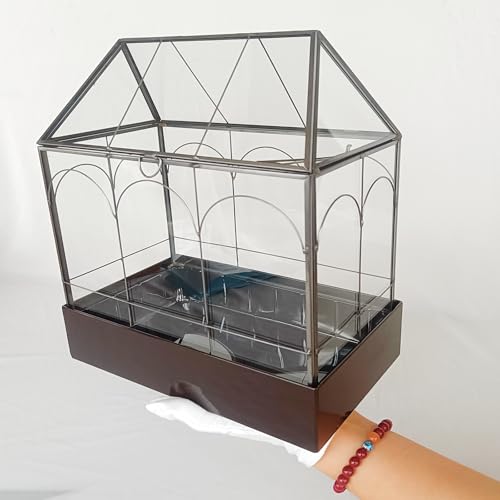 HighFree Glass Terrarium with Metal Tray, Glass Greenhouse Terrarium Kit for Succulents, Cacti, Snails, Spiders, and Miniature Reptiles, Black (Large-9.45" L x 5.7" W x 11.8" H) - size: Large-9.45"L x 5.7"W x 11.8"H