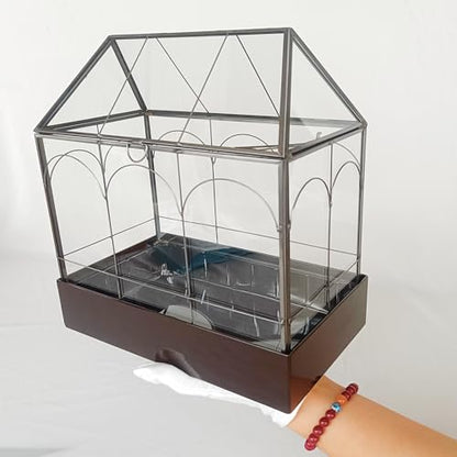 HighFree Glass Terrarium with Metal Tray, Glass Greenhouse Terrarium Kit for Succulents, Cacti, Snails, Spiders, and Miniature Reptiles, Black (Large-9.45" L x 5.7" W x 11.8" H) - size: Large-9.45"L x 5.7"W x 11.8"H