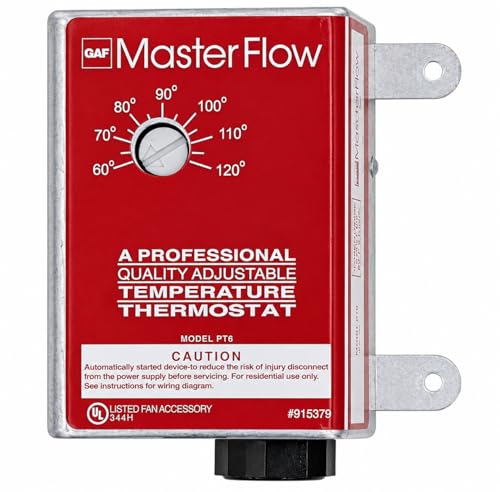 GAF Master Flow Manually Adjustable Power Thermostat for Power Vents & Fans | Activated by Temperature, Helping Power Vents Reduce damaging Moisture | Universal Compatability | UL Listed - PT6 - style: Dial