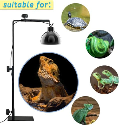 Reptile Lamp Stand, Adjustable Heat Lamp Bracket, Floor Light Holder Metal Lamp Hanging Bracket for Reptile Terrarium Heating Light Amphibian (Large)