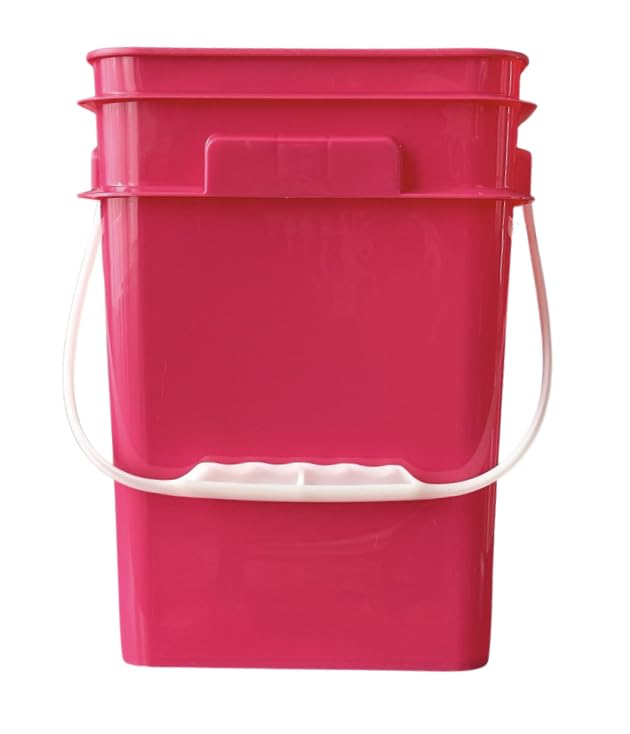 House Naturals 4 Gallon Square Food Grade Bucket Pail with Plastic Handles and Lid (Pack of 3) Made in USA containers (Magenta - White lids) - color: Magenta - White Lids