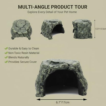 Generic Rock Hide Cave for Reptiles & Amphibians, Large Aquarium Fish Hide Cave Decoration, Stone Cave Hide House Terrarium & Aquarium Accessories for Betta, Shrimp, Turtle, Bearded Dragons, Lizards