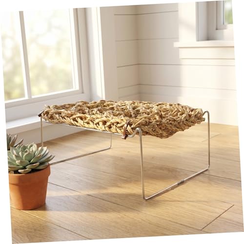ABOOFAN Bearded Dragon Hammock Lounger with Sea Grass Bed and Metal Legs, Rectangle Reptile Basking Platform for Lizards, Leopard Gecko, Hermit Crab Habitat