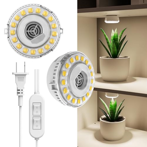 Plant Lights for Indoor Growing, 2 Pack 5W+5W Puck Grow Lights, 150 Watt Equivalent, Full Spectrum High PPFD Small Plant Growing Lamps for Shelves - size: 2-Head