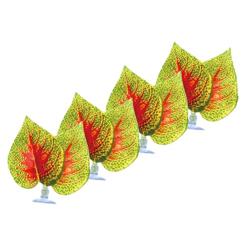 PRETYZOOM Artificial Aquarium Plants 4pcs Purple Perilla Leaf with Suction Cups, Plastic Terrarium Simulated Plant Ornament for Fish Tank Landscaping and Reptile Tank Decoration
