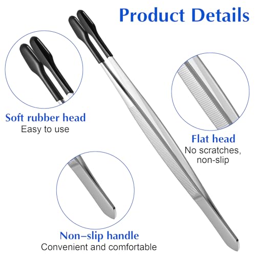 2 Pcs Rubber Tipped Tweezers Forceps Silicone Coated Soft Tweezers Contact For Soft Contacts Non Marring Flat Tip Hobby Craft Tools Jewelry Coin Stamp Tongs For Stamps Coins Crafts Beads