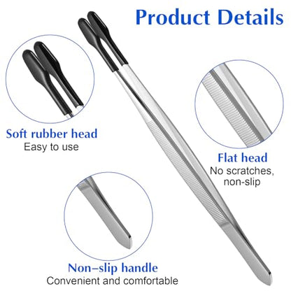 2 Pcs Rubber Tipped Tweezers Forceps Silicone Coated Soft Tweezers Contact For Soft Contacts Non Marring Flat Tip Hobby Craft Tools Jewelry Coin Stamp Tongs For Stamps Coins Crafts Beads