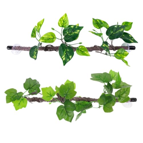 Artificial Reptile Climbing Branches Plastic Green Vine Decoration 2pcs with Suction Cups with Complex Climbing Structures, Low Maintenance Habitat Accessory for Terrarium