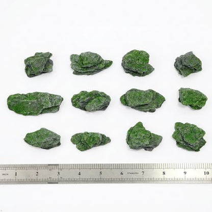 Miniature Moss Stones for Terrarium - Tree Bark Diorama Rocks for Miniature Terrain Display - Lightweight Reptile Habitat Decor - NOT for Aquarium Underwater Use - 12 Pcs Moss-Covered (1-2 inch) - style: 12P Moss Slate Rocks (Wooden)