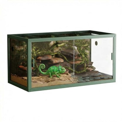 Front Opening Reptile Enclosure, 120 Gallon Ultra-Clear Glass Reptile Tank 4x2x2 ft, Green Large Bearded Dragon Tank with Screen Top Ventilation for Lizard, Snake & Chameleon Habitat