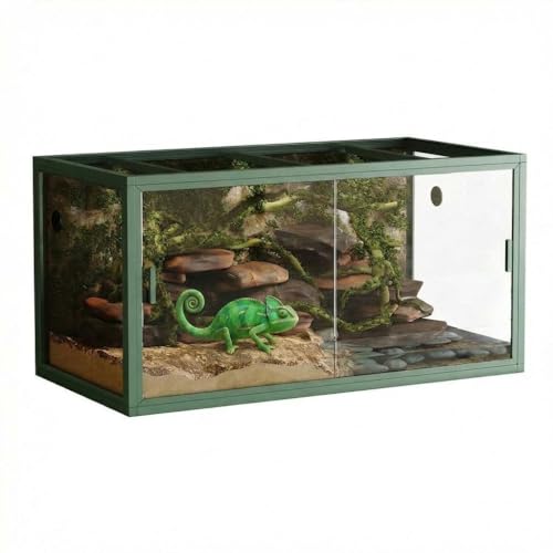 Front Opening Reptile Enclosure, 120 Gallon Ultra-Clear Glass Reptile Tank 4x2x2 ft, Green Large Bearded Dragon Tank with Screen Top Ventilation for Lizard, Snake & Chameleon Habitat