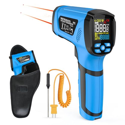 Infrared Thermometer Temperature Gun, -40℉ to 2192℉ Dual Laser High Temp Thermometer with LCD Color Display, Non-Contact Industrial Pyrometer 50:1 Distance Ratio, Adjustable Emissivity - color: Blue (-40℉~2192℉)