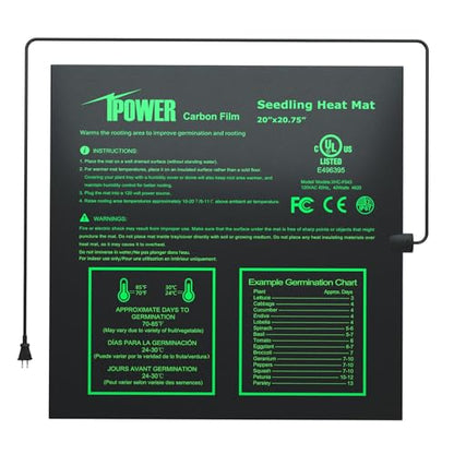iPower Seeding Heat Mat Upgraded Carbon Film Indoor Warm Hydroponic Plant Germination Starting Pad Durable Waterproof, 20" x 20.75", Black - size: 20" x 20.75", style: 1 Pack