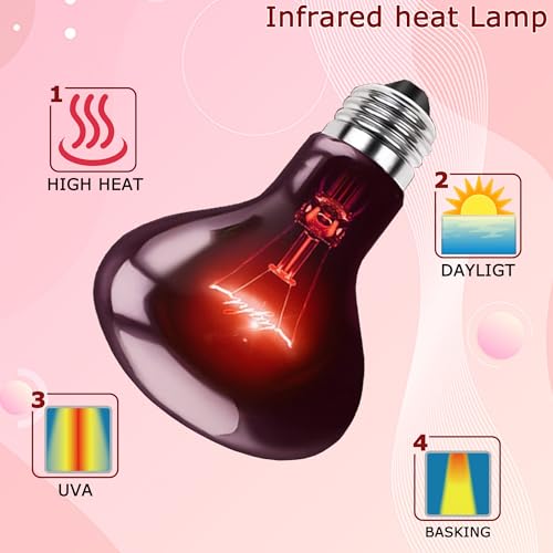 75W Infrared Red Basking Spot Light Bulb – Promotes Growth & Vitality, Heat Lamp for Reptiles & Amphibians, Bearded Dragons, Turtles, Snakes & Chicks, Terrarium & Brooder Heater - color: Red Infrared, size: 75W-3.15″