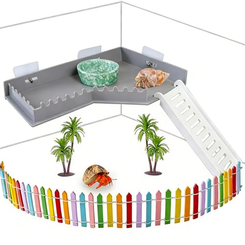 Hamiledyi Hermit Crab Platform with Ladder Climbing Toys Hermit Crab Climbing Wall Shelf Habitat Reptile Tank Decor Terrarium Accessories for Leopard Gecko Frog Turtle - color: Grey