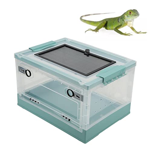 Reptiles Terrarium Ventilated Foldable Reptile Feeding Tank, Plastic Folding Habitat with Mesh Top and Front Door Lock, for Lizard Tortoise Frogs with Detachable