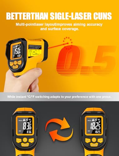 NJTY Infrared Thermometer Gun, -58℉ to 1472℉, High Precision, Non-Contact Laser Temperature Sensor with Backlit LCD, for Cooking, BBQ, Automotive, Industrial Use - style: -58℉ to 1472℉