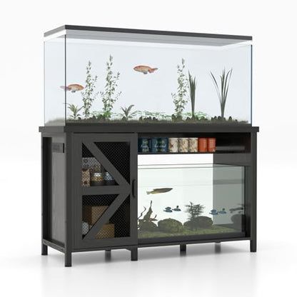 OC Orange-Casual 55-75 Gallon Aquarium Stand with LED Lighting & Power Outlets - Heavy Duty Metal Fish Tank Cabinet with Adjustable Shelves, 1000LB Capacity, Black - color: Black