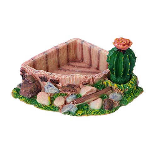 Reptile Resin Corner Water Dish - Reptile Corner Bowl for Tortoise Lizard Bearded Leopard Gecko Snake Chameleon - Cactus
