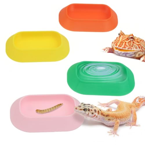 4 Pack Reptile Food and Water Bowls, Colorful Small Reptile Feeding Dishes for Leopard Gecko, Bearded Dragon, Lizard, Frog, Tortoise, Hermit Crab, Snail