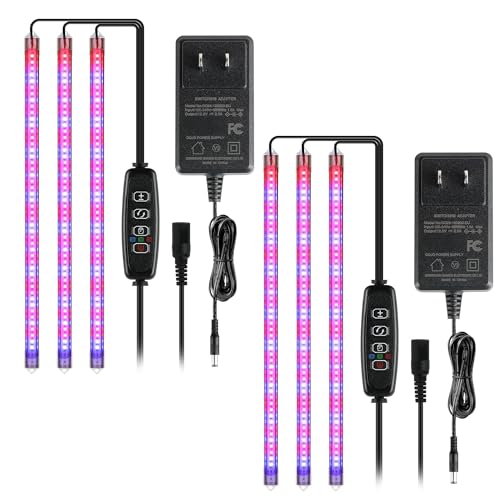 iPower 2Pack 40W LED Grow Lights with Full Spectrum Plant Growing Light Strips for Indoor Plant with Auto ON/Off 3/9/12H Timer, 10 Dimmable Levels 48 LEDs Per Tude, 3 Tubes, Red&Blue - color: Red&Blue, size: 3 Tubes*2, style: Grow Light Strips