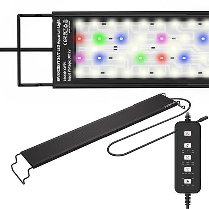 24/7 Mode LED Aquarium Light for 45-54 Inch Plant & Fish Tank, IP68 Full Spectrum Light, Sunrise-Daylight-Moonlight, White Red Green Blue Pink LEDs with Extendable Brackets for Freshwater - size: For 45-54 inch Tank