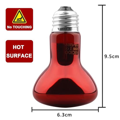 Aiicioo Reptile Red Light Bulb - Reptile Heat Lamp Bulb Infrared Basking Spot Lamp for Bearded Dragon Lizard Turtle Hermit Crab Leopard Gecko Snake Chameleon 50W - color: ['Red'], size: ['50W']