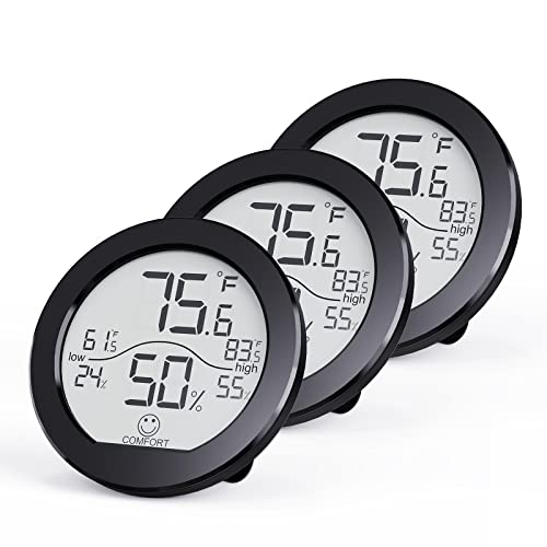 SECRUI Indoor Digital Hygrometer 3 Pack Room Thermometer and Humidity Gauge LCD with Max and Min Records (Black) - color: Black, size: TH1 x3