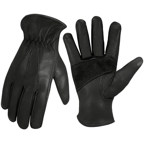 Leather Work Gloves for Men & Women, Reinforced Durable Gardening Gloves,Cowhide Work Gloves,Puncture & Cut Resistant - color: Black, size: Large